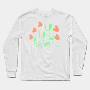 Orange green heart watercolor art Long Sleeve T-Shirt